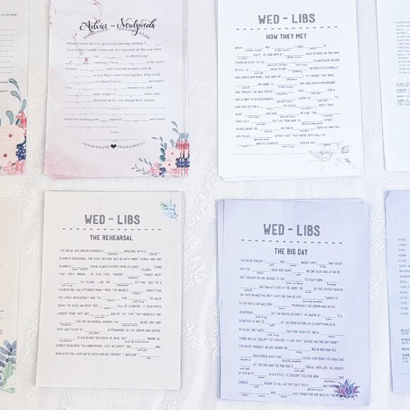 Wedding Guest Table Top MadLibs WEDLIBS Series Fill In The Blank Game Reception - Picture 1 of 7